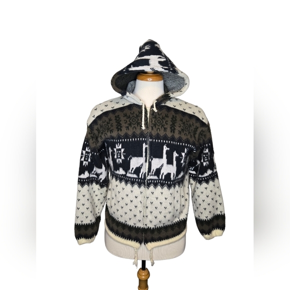 Vintage Wool Tejidos Ruminahui Alpaca Zip-up Hoodie Sweater Jacket Size S - Picture 1 of 9